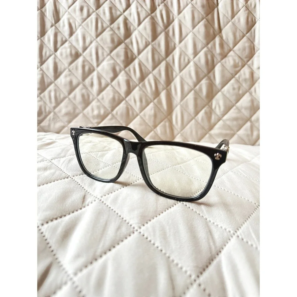 Black Frame Anti Blue Light Glasses Silver Hardware Square Eyeglasses